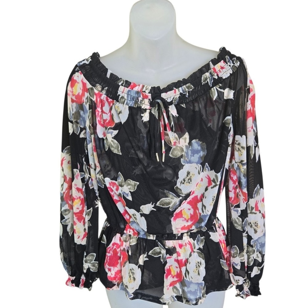 WHBM Whimsigoth Fairy Top Size Medium Dark Romantic Floral Off Shoulder Sheer